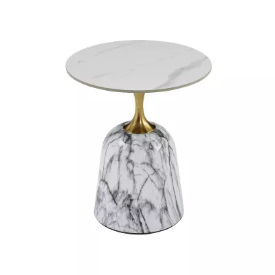 Designový konferenční stolek DOMICELO - bílý / zlatý / bílý mramor