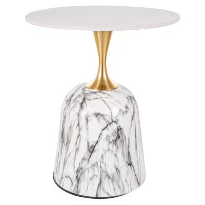 Designový konferenční stolek DOMICELO - bílý / zlatý / bílý mramor