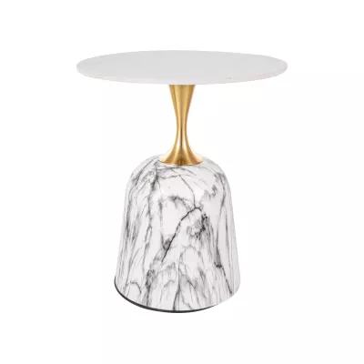 Designový konferenční stolek DOMICELO - bílý / zlatý / bílý mramor