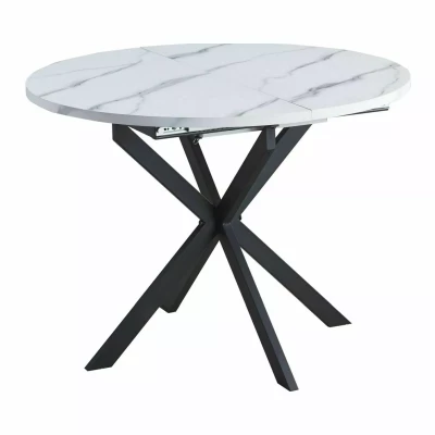 Malý rozkládací jídelní stůl EVELIO - bílý mramor / černý
