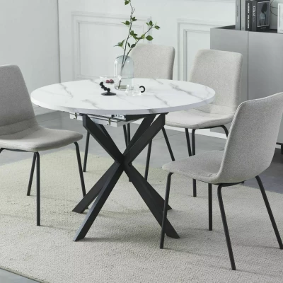 Malý rozkládací jídelní stůl EVELIO - bílý mramor / černý