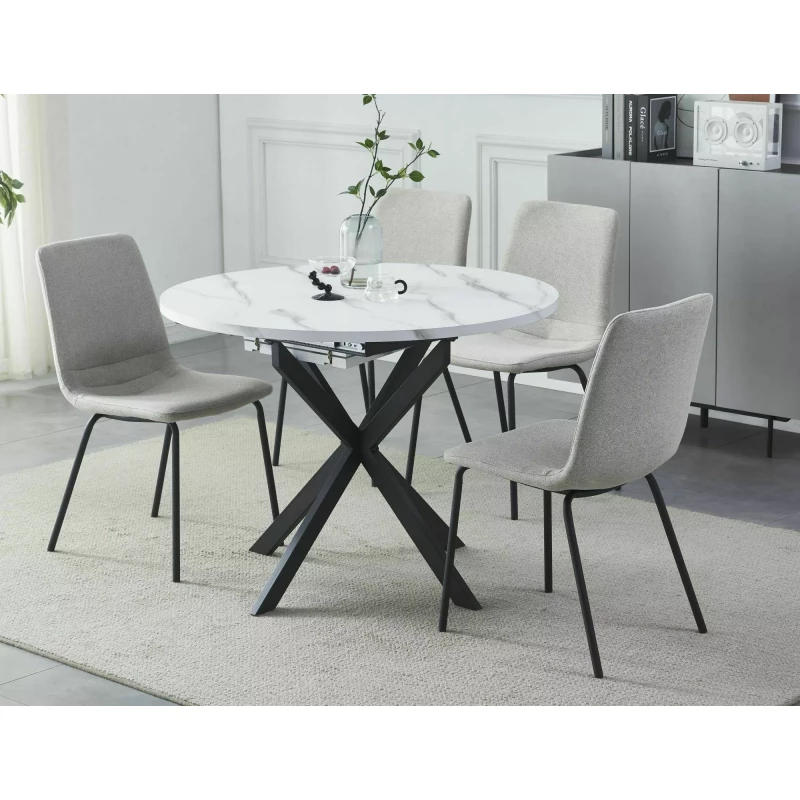 Malý rozkládací jídelní stůl EVELIO - bílý mramor / černý