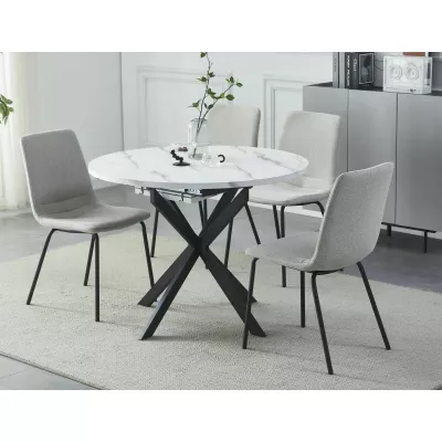 Malý rozkládací jídelní stůl EVELIO - bílý mramor / černý