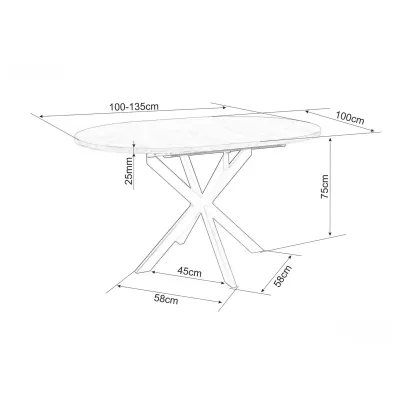 Malý rozkládací jídelní stůl EVELIO - bílý mramor / černý