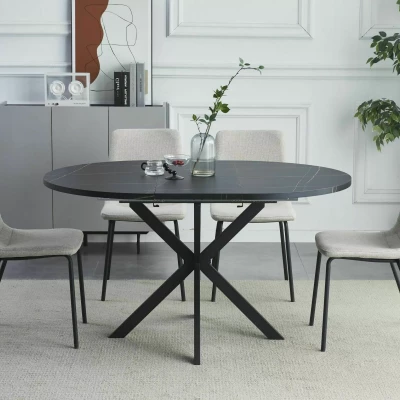 Malý rozkládací jídelní stůl EVELIO - černý mramor / černý