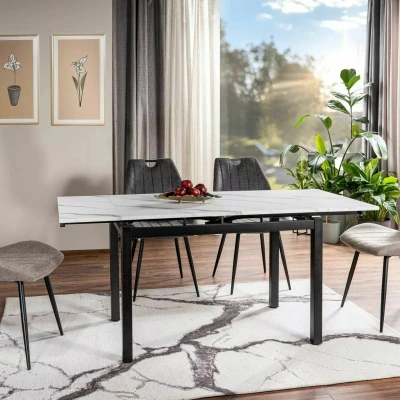 Rozkládací jídelní stůl IZYDOR - bílý mramor / černý