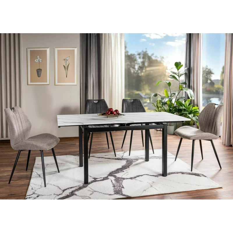 Rozkládací jídelní stůl IZYDOR - bílý mramor / černý