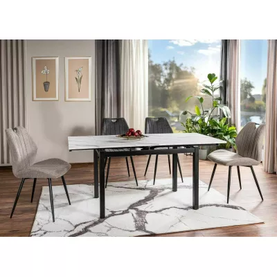 Rozkládací jídelní stůl IZYDOR - bílý mramor / černý