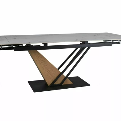 Designový jídelní stůl FARES - bílý / dub / černý