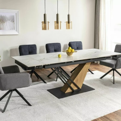 Designový jídelní stůl FARES - bílý / dub / černý