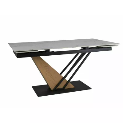 Designový jídelní stůl FARES - bílý / dub / černý