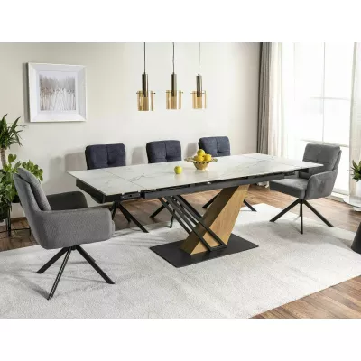 Designový rozkládací stůl FARES - bílý / dub / černý