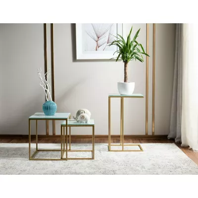 Set konferenčních stolků HIPOLIT - bílý / zlatý