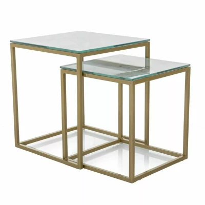 Set konferenčních stolků HIPOLIT - bílý / zlatý