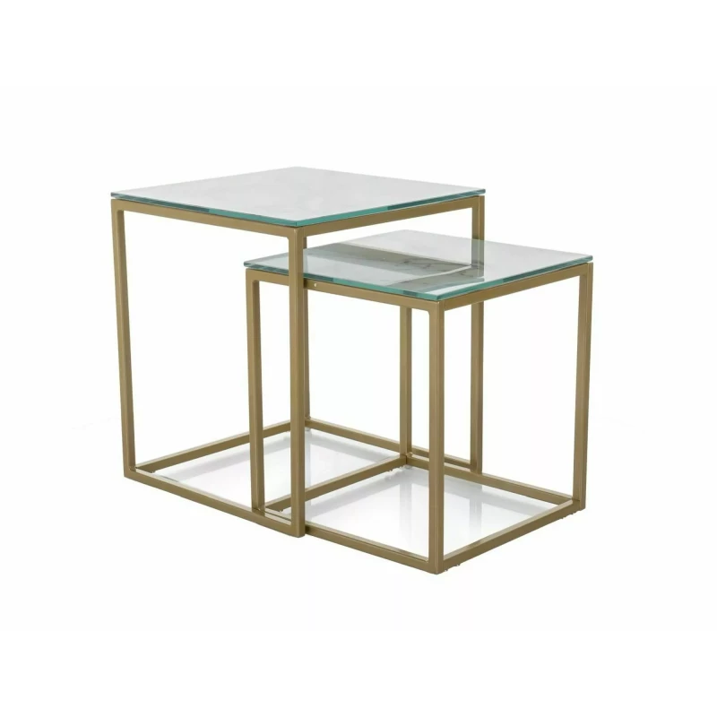 Set konferenčních stolků HIPOLIT - bílý / zlatý