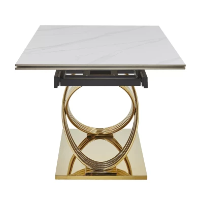 Designový rozkládací jídelní stůl NABIL - bílý / zlatý