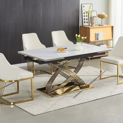 Designový rozkládací jídelní stůl NABIL - bílý / zlatý