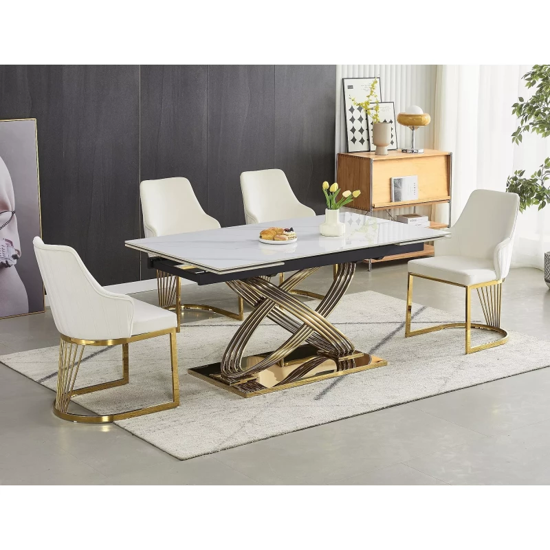 Designový rozkládací jídelní stůl NABIL - bílý / zlatý