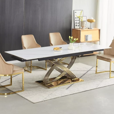 Designový rozkládací jídelní stůl NABIL - bílý / zlatý