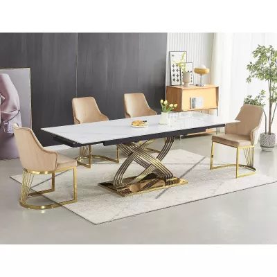 Designový rozkládací jídelní stůl NABIL - bílý / zlatý