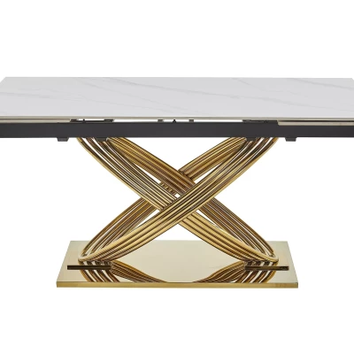 Designový rozkládací jídelní stůl NABIL - bílý / zlatý