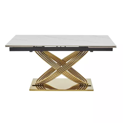 Designový rozkládací jídelní stůl NABIL - bílý / zlatý