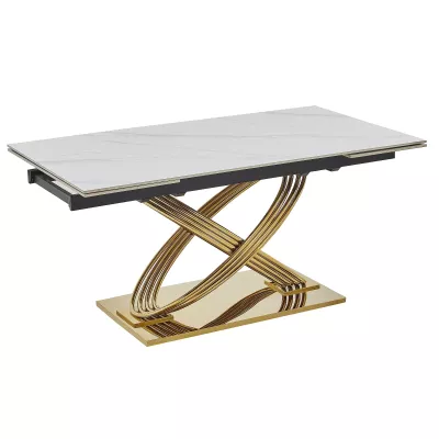 Designový rozkládací jídelní stůl NABIL - bílý / zlatý