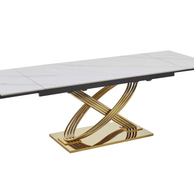 Designový rozkládací jídelní stůl NABIL - bílý / zlatý