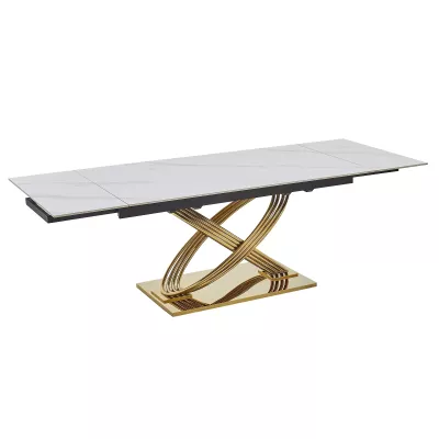 Designový rozkládací jídelní stůl NABIL - bílý / zlatý
