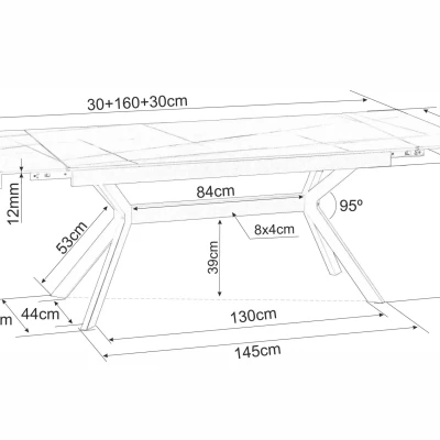 Rozkládací jídelní stůl 160(220)x90 EDITHA - bílý / černý