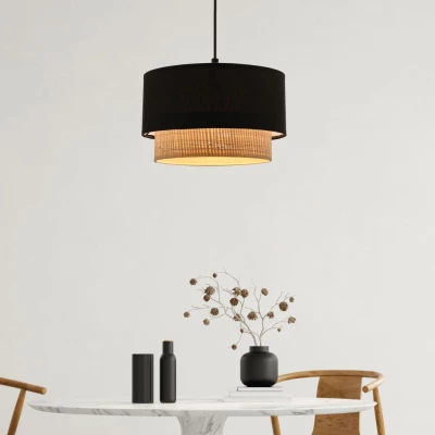 Závěsný kulatý lustr SFERIA - 1xE27, 60W, černý / béžový