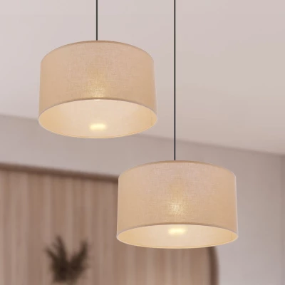 Závěsný kulatý lustr SHANTI - 1xE27, 40W, černý / béžový