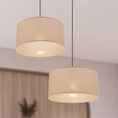 Závěsný kulatý lustr SHANTI - 1xE27, 40W, černý / béžový