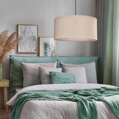 Závěsný kulatý lustr SHANTI - 1xE27, 40W, černý / béžový