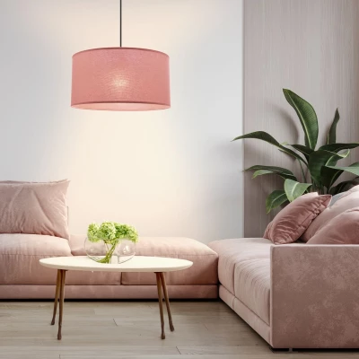 Závěsný kulatý lustr SHANTI - 1xE27, 40W, černý / vřesový růžový