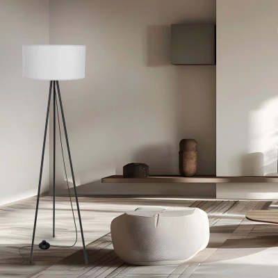 Stojací lampa trojnožka SHANTI - 1xE27, 40W, černá / šedá