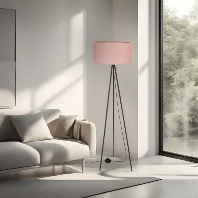 Stojací lampa trojnožka SHANTI - 1xE27, 40W, černá / vřesová růžová