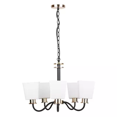 Moderní závěsné pětiramenné světlo na řetězu SCHUBERT - 5xE27, 40W, černé / bílé