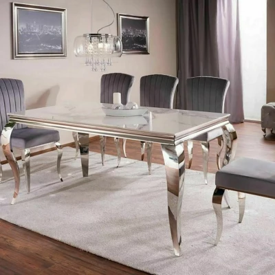Designový jídelní stůl PREDRAG - bílý mramor / chrom