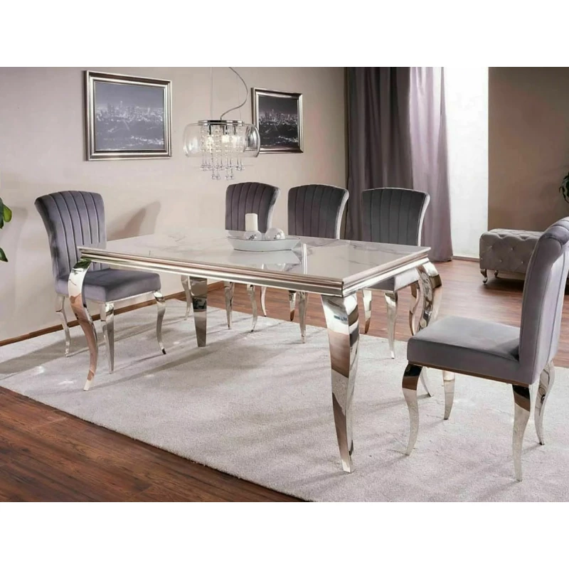 Designový jídelní stůl PREDRAG - bílý mramor / chrom