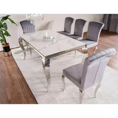 Designový jídelní stůl PREDRAG - bílý mramor / chrom