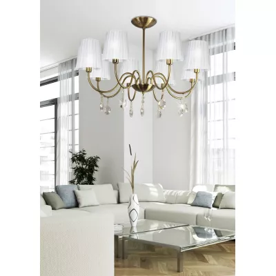 Závěsné světlo v glamour stylu SORENTO - 8xE14, 40W, patina / bílé