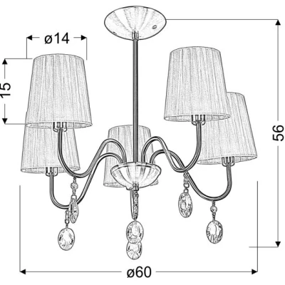 Závěsné pětiramenné osvětlení v glamour stylu SORENTO - 5xE14, 40W, patina / bílé