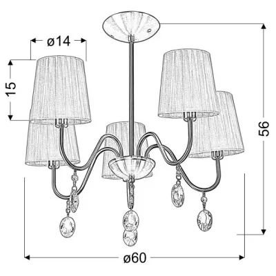 Závěsné pětiramenné osvětlení v glamour stylu SORENTO - 5xE14, 40W, patina / bílé