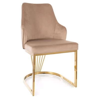 Designová jídelní židle VALBURKA - béžová / zlatá