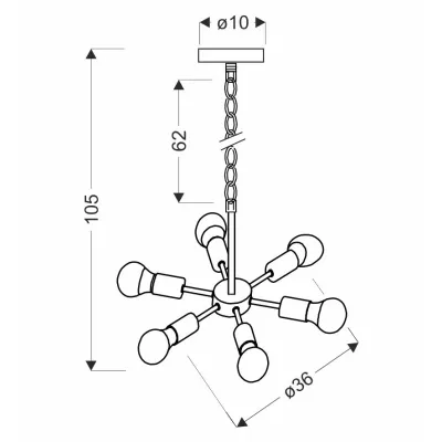 Závěsné industriální svítidlo SPARTA - 6xE27, 60W, černé