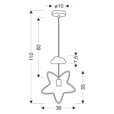 Závěsné osvětlení do dětského pokoje STAR - 1xE27, 20W, černé / bílé