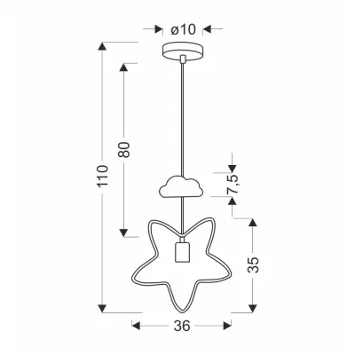 Závěsné osvětlení do dětského pokoje STAR - 1xE27, 20W, černé / bílé