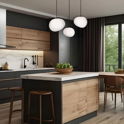 Závěsné svítidlo v japandi stylu STONES - 1xE27, 40W, 25cm, černé / bílé