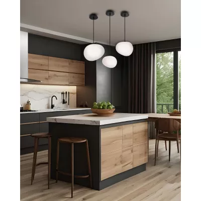 Závěsné svítidlo v japandi stylu STONES - 1xE27, 40W, 25cm, černé / bílé